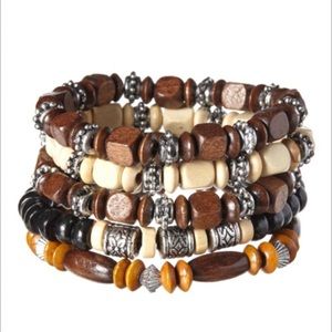 Beaded Wood Stretch Bracelet Set